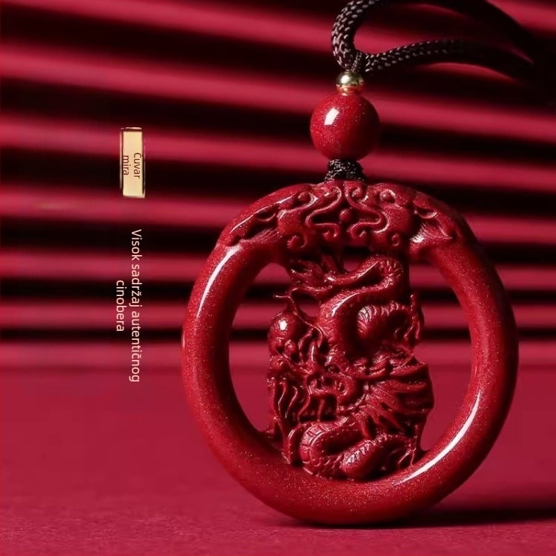 Okrugli medaljon od cinabara s motivom zodijaka i zmajem, gravirano, unisex
