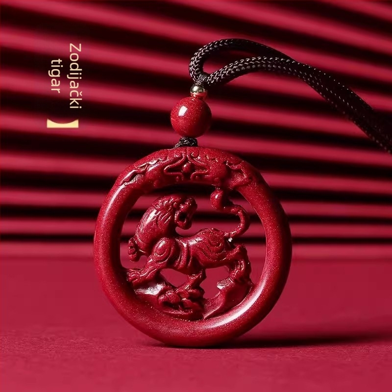 Okrugli medaljon od cinabara s motivom zodijaka i zmajem, gravirano, unisex