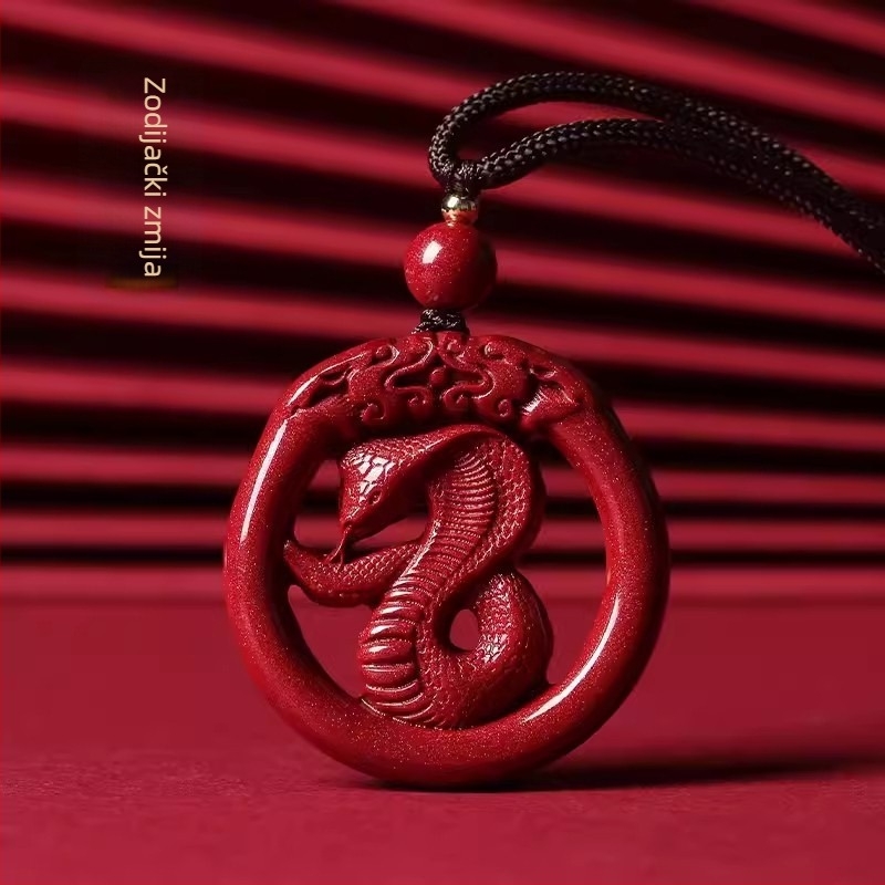 Okrugli medaljon od cinabara s motivom zodijaka i zmajem, gravirano, unisex
