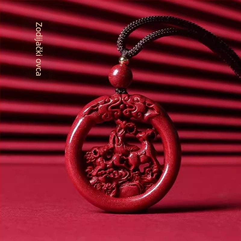 Okrugli medaljon od cinabara s motivom zodijaka i zmajem, gravirano, unisex