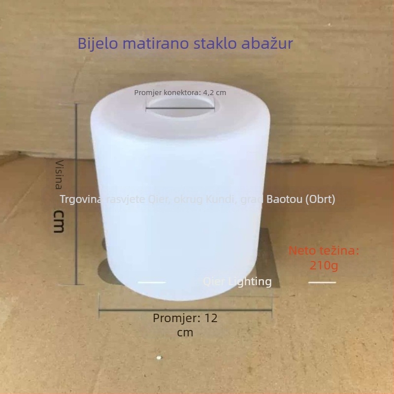Bijeli mat stakleni cilindrični abažur, E27, minimalističko stropno svjetiljko za stolnu ili zidnu rasvjetu
