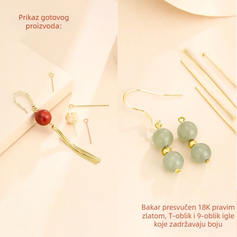 Kopper premazan 18K zlatnog tona, perle igle s T-oblikom, žica 0,7 mm, DIY komponente za nakit