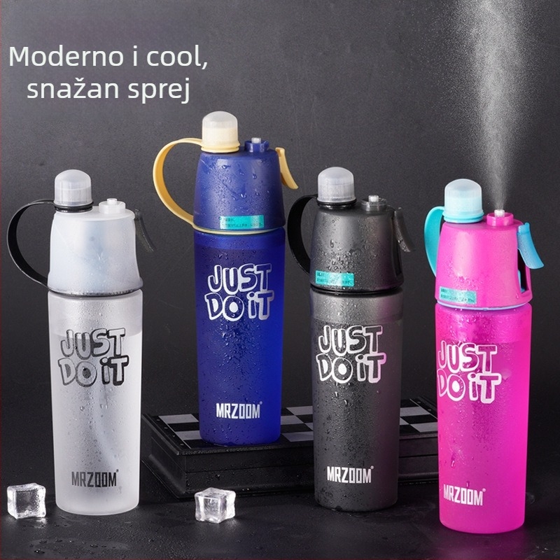 Plastična čaša za vodu s raspršivačem za hlađenje, cilindrična sportska i studentska šalica