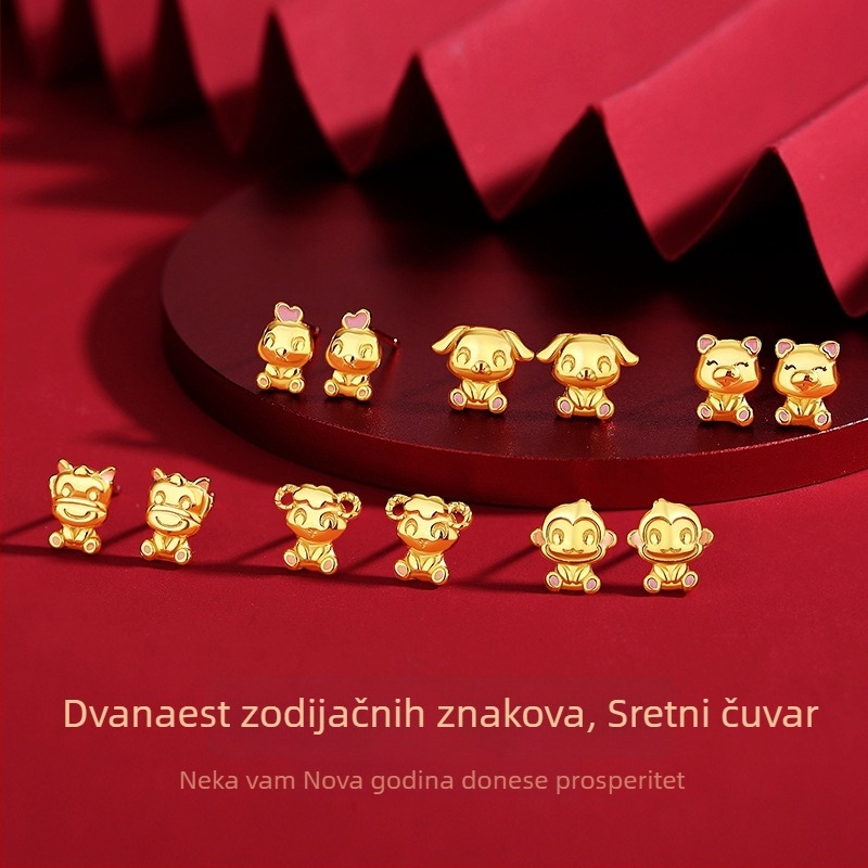 TiChia originalne naušnice s dvanaest zodijaka za žene, S925 srebro, kineski stil, znak konja, godina rođenja