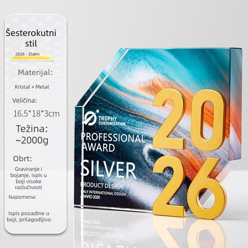 2026 visokokvalitetni kristalni trofej – izvanredan tim zaposlenika, memorijalna medalja s besplatnim graviranjem za godišnju svečanost