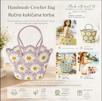 Ručna kukičana torbica za rame, pletena ležerna tote s uzorkom, torba za plažu