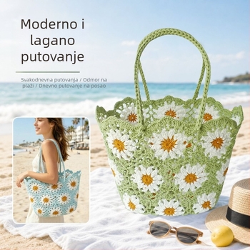 Ručna kukičana torbica za rame, pletena ležerna tote s uzorkom, torba za plažu