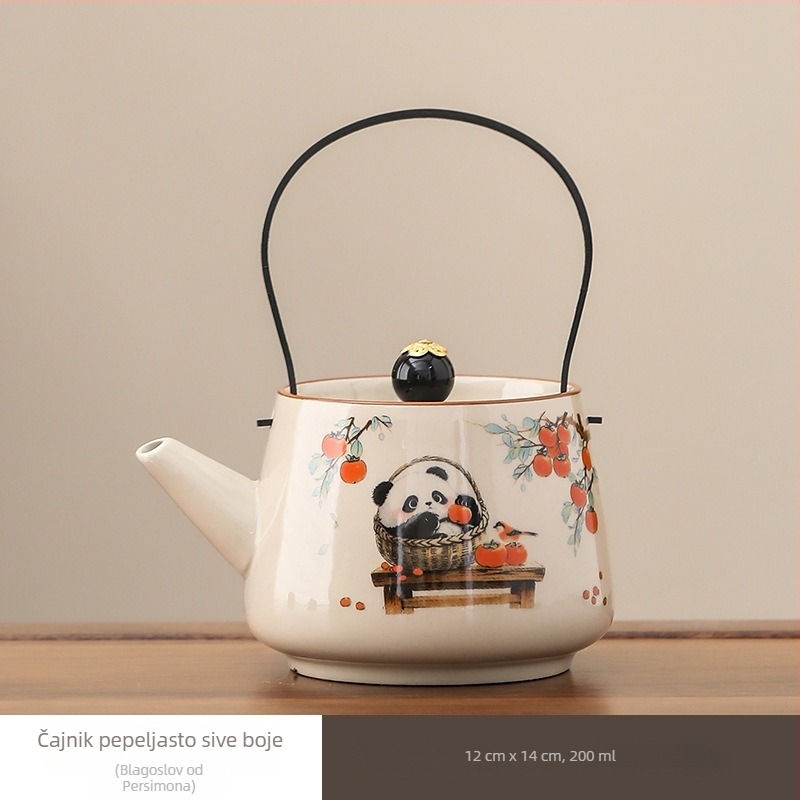 Panda čajnik s držačem, keramika Ru Kiln, kineski stil, elegantan visokokvalitetan čajnik