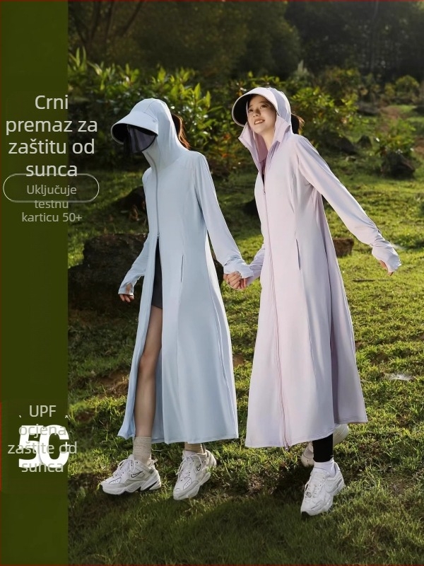 Ženska duga jakna za zaštitu od sunca, s rubom i UV zaštitom, ice silk materijal, za vanjsku upotrebu ljeti