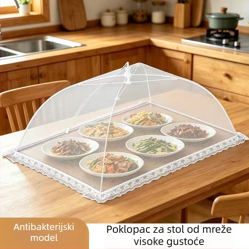 Hongpai antibakterijski poklopac za hranu u kuhinji, otporan na insekte, sklopivi bijeli mrežasti poklopac s čipkastim uzorkom, prašina
