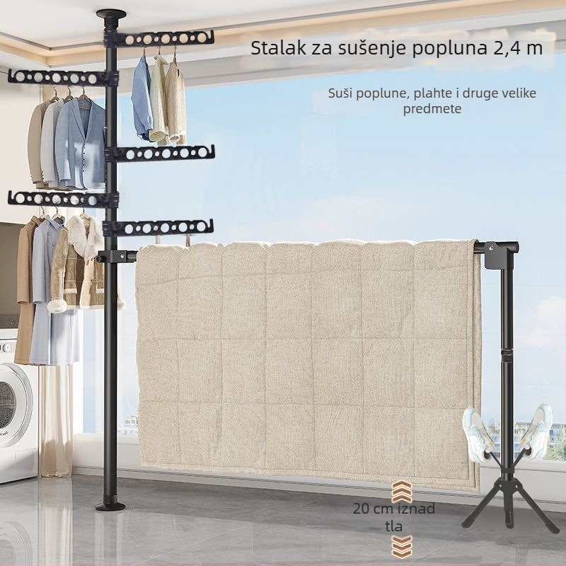 Stalak za sušenje rublja od poda do stropa za balkon, teleskop, bez bušenja, za sušenje deka