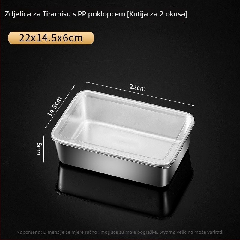Tiramisu posuda od nehrđajućeg čelika s poklopcem, pravokutna tava za pečenje i kuhanje na pari, kvaliteta hrane za komercijalnu uporabu
