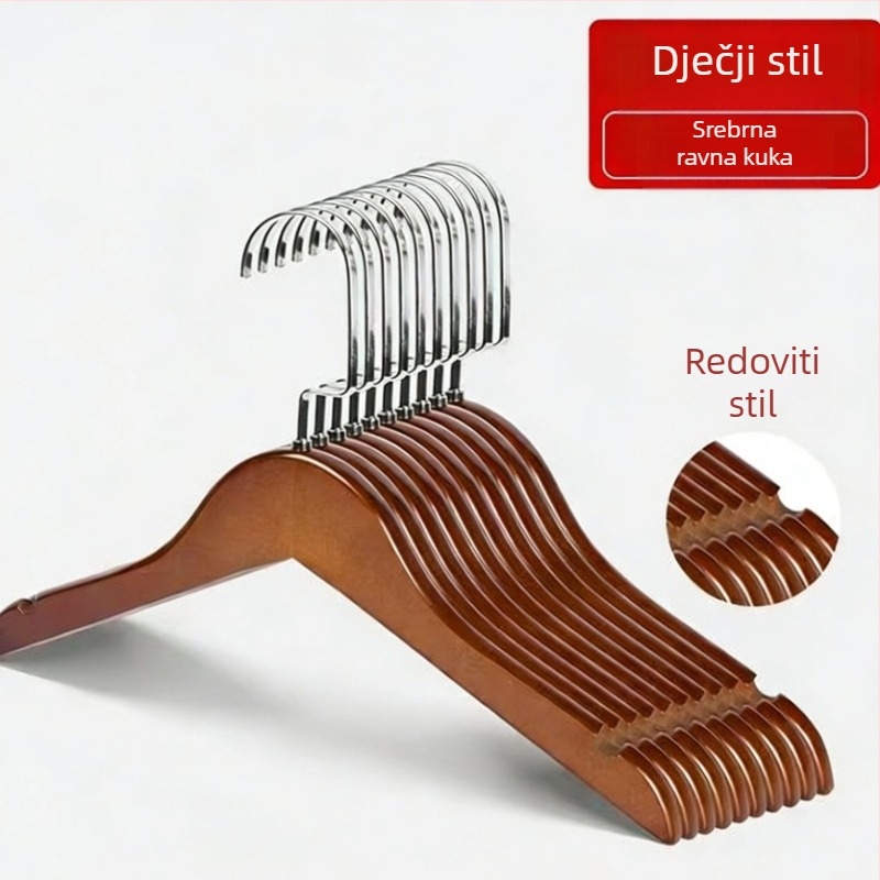 Retro tamno smeđa masivna drvena vješalica za odjeću, debela i teška konstrukcija, pogodna za luksuzne hotele i gostinjke, skladištenje u garderobi, na lageru