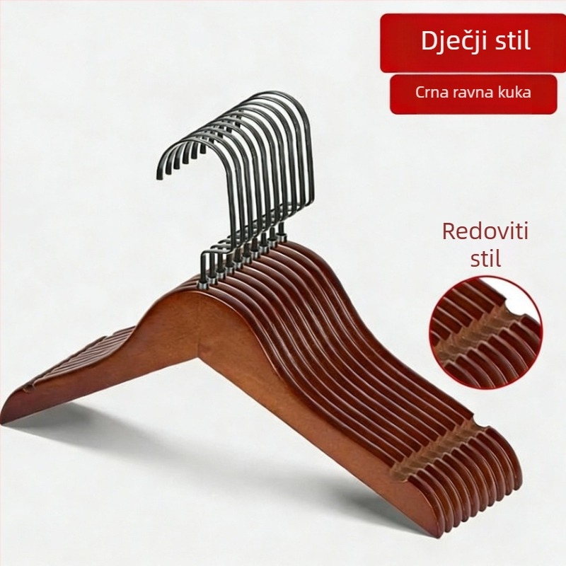 Retro tamno smeđa masivna drvena vješalica za odjeću, debela i teška konstrukcija, pogodna za luksuzne hotele i gostinjke, skladištenje u garderobi, na lageru