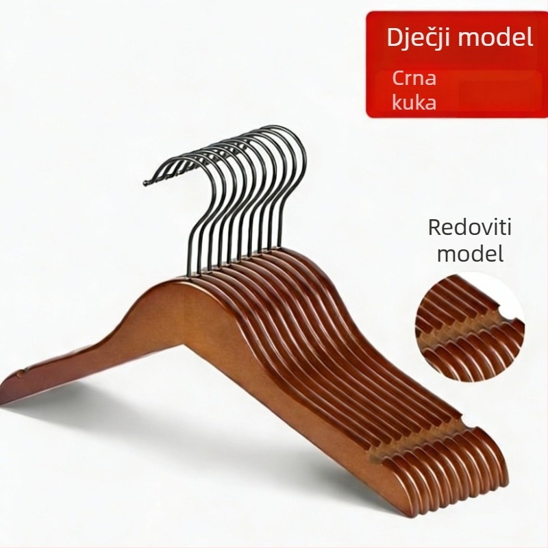 Retro tamno smeđa masivna drvena vješalica za odjeću, debela i teška konstrukcija, pogodna za luksuzne hotele i gostinjke, skladištenje u garderobi, na lageru
