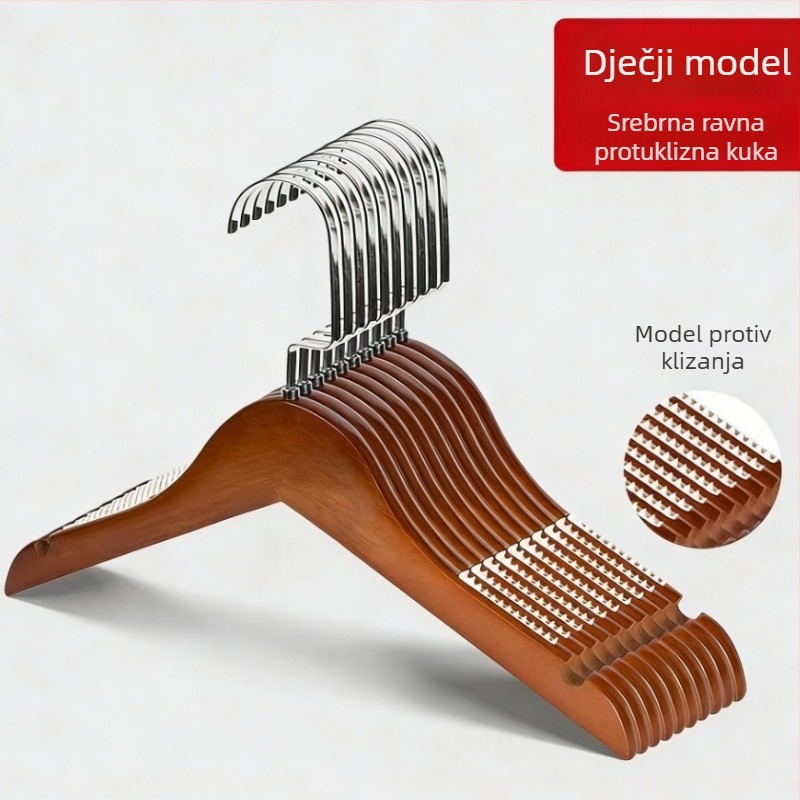Retro tamno smeđa masivna drvena vješalica za odjeću, debela i teška konstrukcija, pogodna za luksuzne hotele i gostinjke, skladištenje u garderobi, na lageru
