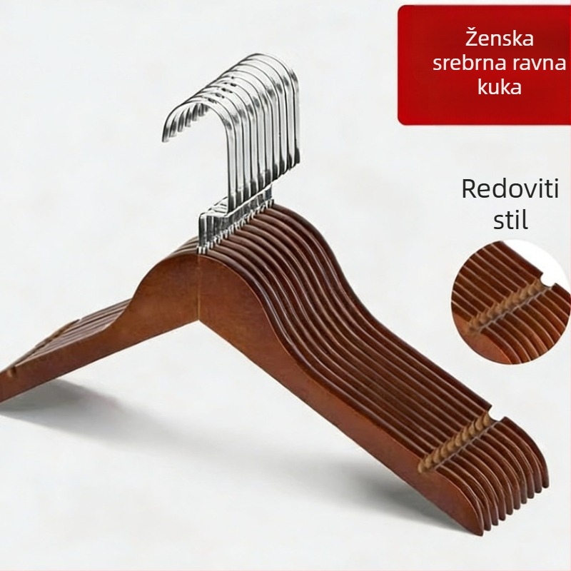 Retro tamno smeđa masivna drvena vješalica za odjeću, debela i teška konstrukcija, pogodna za luksuzne hotele i gostinjke, skladištenje u garderobi, na lageru