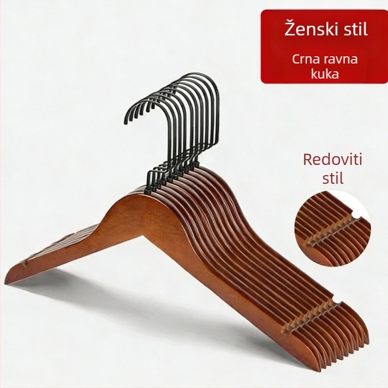 Retro tamno smeđa masivna drvena vješalica za odjeću, debela i teška konstrukcija, pogodna za luksuzne hotele i gostinjke, skladištenje u garderobi, na lageru