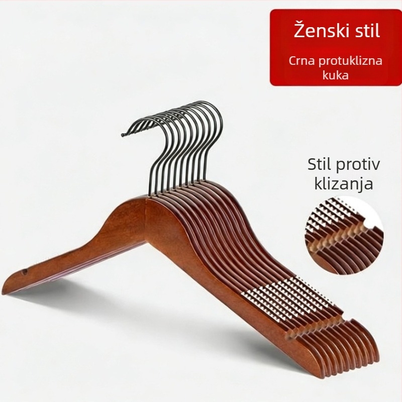 Retro tamno smeđa masivna drvena vješalica za odjeću, debela i teška konstrukcija, pogodna za luksuzne hotele i gostinjke, skladištenje u garderobi, na lageru