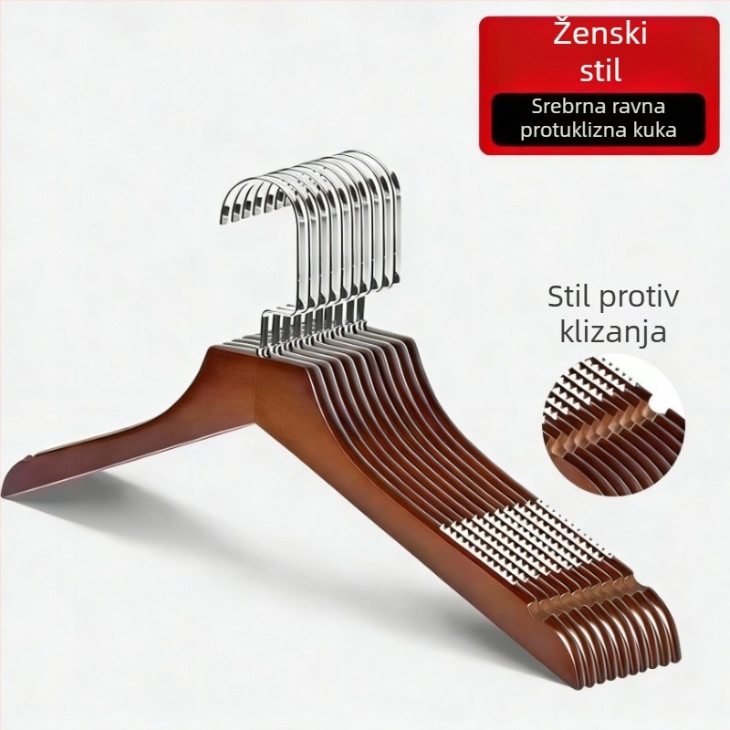 Retro tamno smeđa masivna drvena vješalica za odjeću, debela i teška konstrukcija, pogodna za luksuzne hotele i gostinjke, skladištenje u garderobi, na lageru