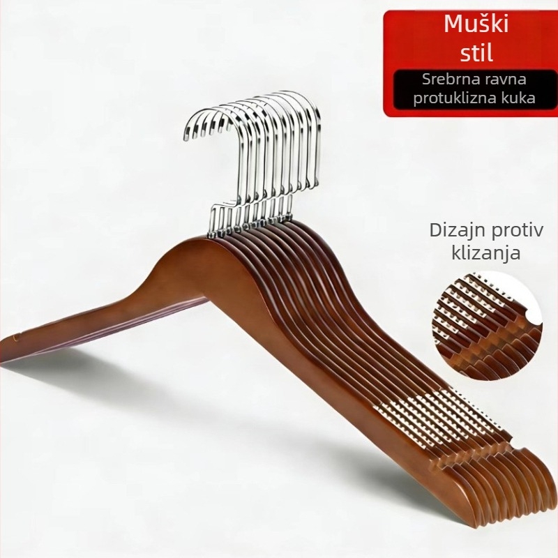 Retro tamno smeđa masivna drvena vješalica za odjeću, debela i teška konstrukcija, pogodna za luksuzne hotele i gostinjke, skladištenje u garderobi, na lageru