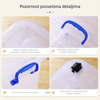 Prozirna ekstralagana plastična kutija za skladištenje s kotačićima za odjeću, igračke, knjige i pokrivače