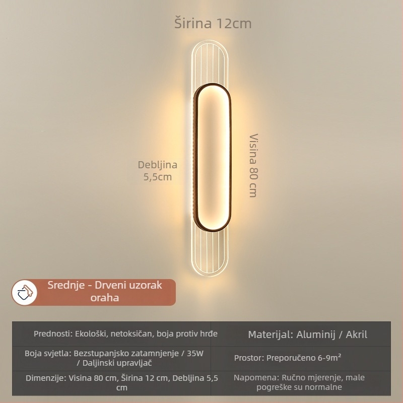 Zidna lampa za spavaću sobu i dnevni boravak, moderni minimalistički LED dekorativni izvor svjetla, duga traka za pozadinu televizora
