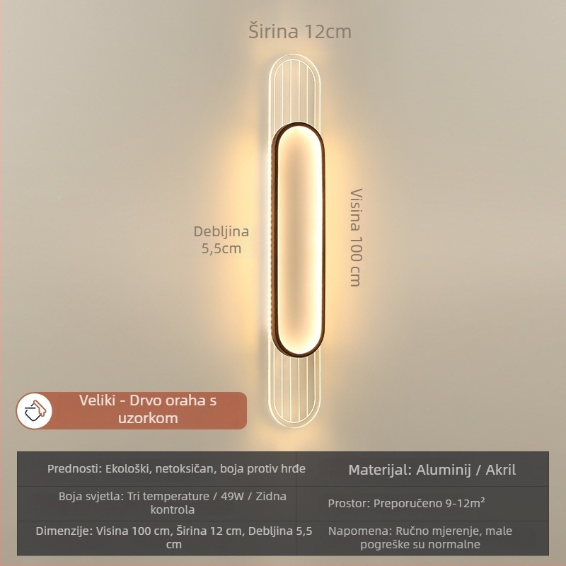 Zidna lampa za spavaću sobu i dnevni boravak, moderni minimalistički LED dekorativni izvor svjetla, duga traka za pozadinu televizora