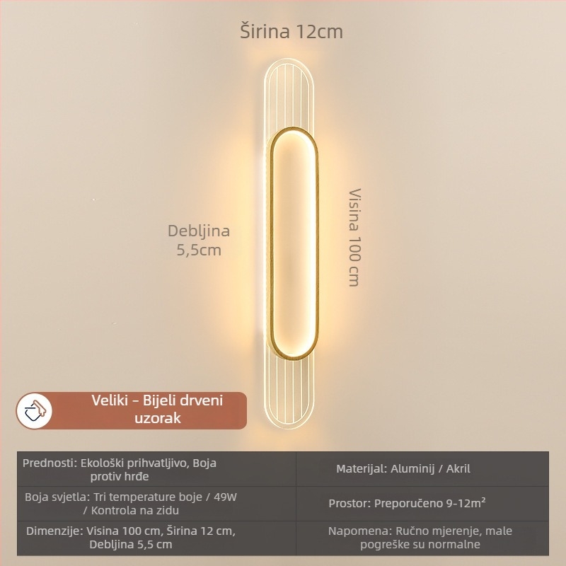 Zidna lampa za spavaću sobu i dnevni boravak, moderni minimalistički LED dekorativni izvor svjetla, duga traka za pozadinu televizora