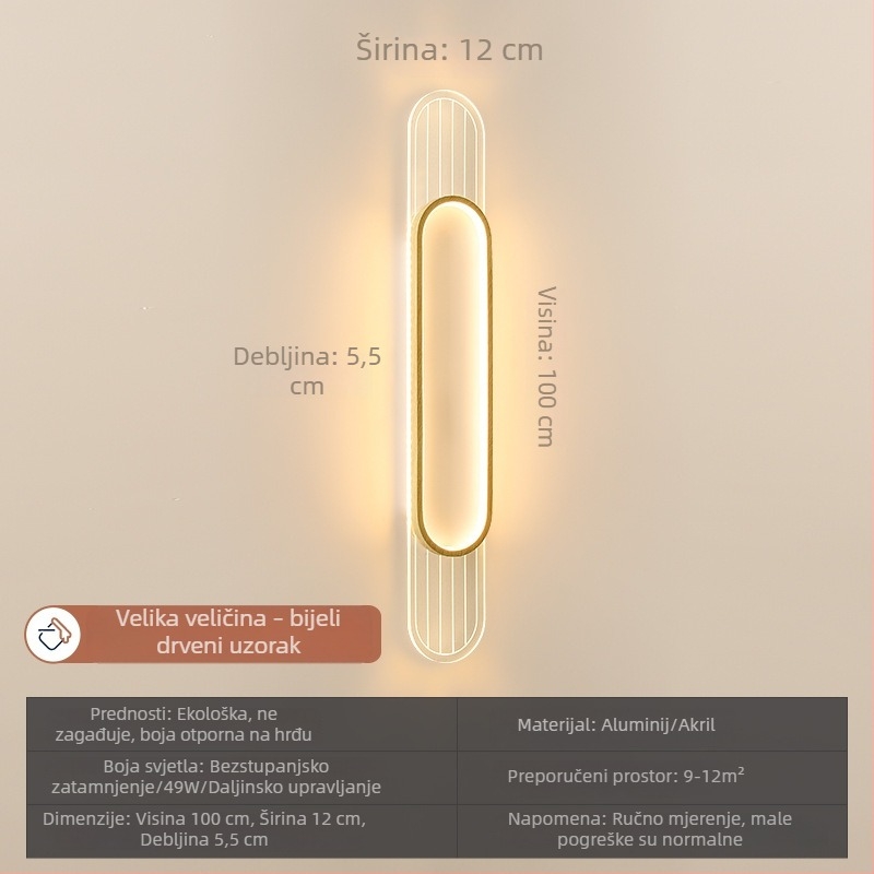 Zidna lampa za spavaću sobu i dnevni boravak, moderni minimalistički LED dekorativni izvor svjetla, duga traka za pozadinu televizora