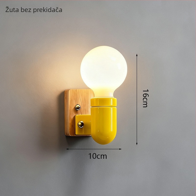 Zidna LED svjetiljka u japanskom stilu Wabi-Sabi za dječju sobu, od drva, šareno keramičko sjenilo