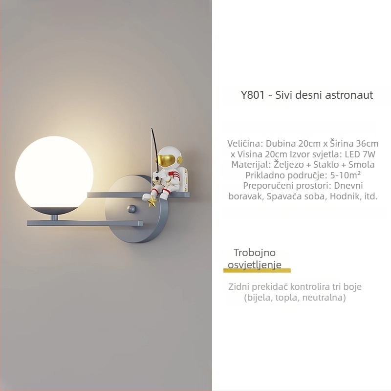 Noćna zidna lampica uz krevet, kreativni minimalistički modern dizajn za dječju sobu s temom mjesec-astronaut, dekorativna studijska lampica, 2023 novi model.