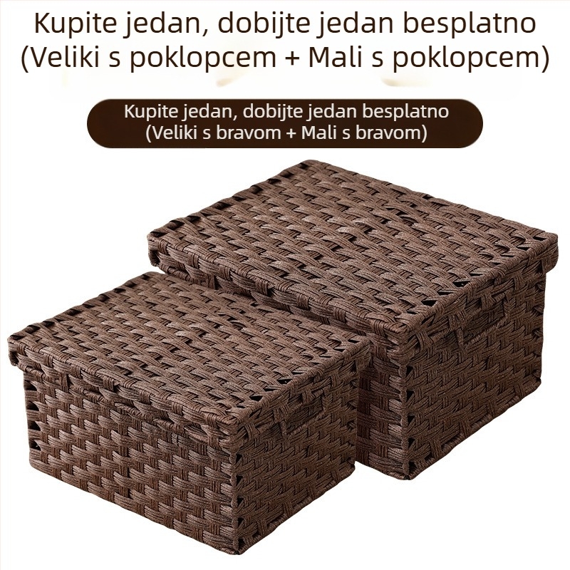 Ručni pleteni spremnik za pohranu, imitacija ratana i trave, za razne predmete, grickalice i igračke