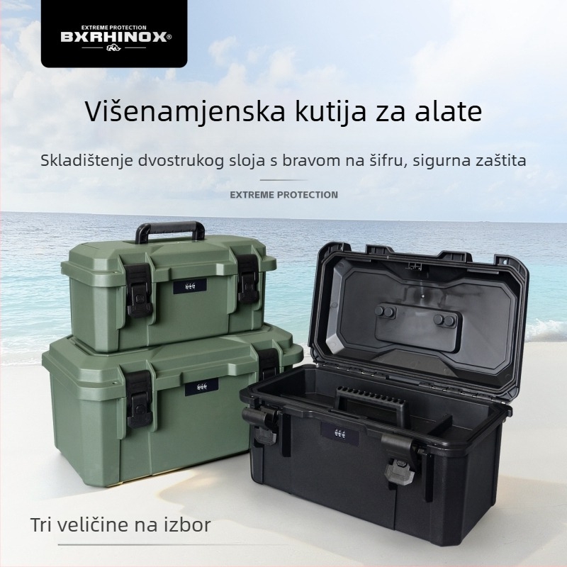 Jialixin 3717 Dvostruka plastična kutija za alate, IP67 vodootporna, prenosiva kutija za popravak automobila