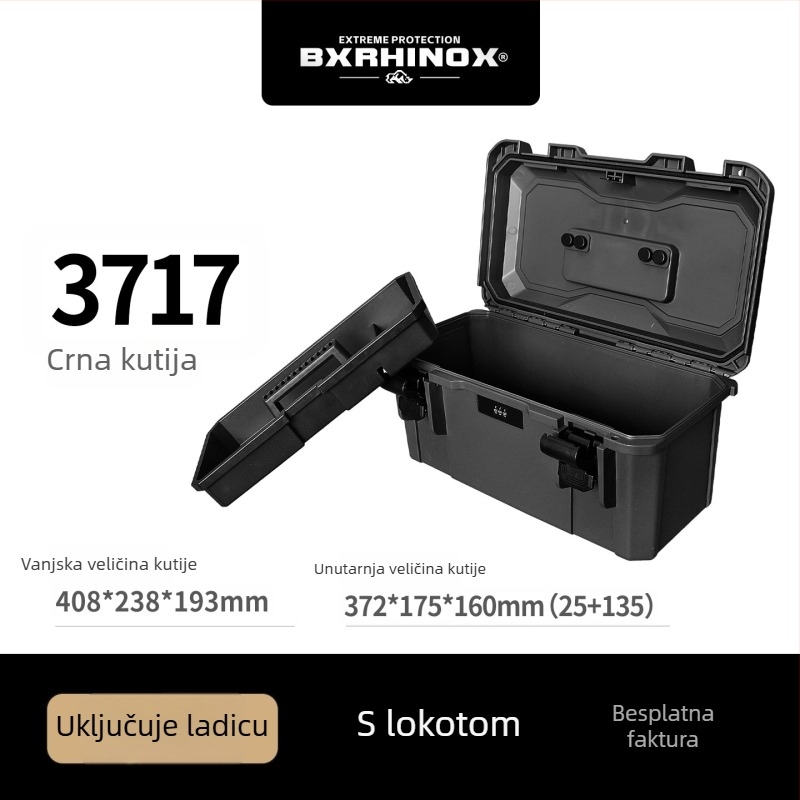 Jialixin 3717 Dvostruka plastična kutija za alate, IP67 vodootporna, prenosiva kutija za popravak automobila