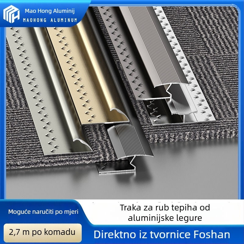 Aluminijski rubni trak za tepihe hotela, I-oblik završni profil za šavove i rubove kvadratnih tepiha