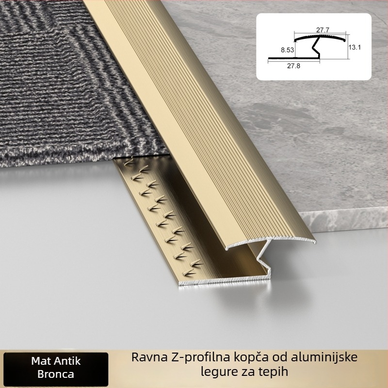 Aluminijski rubni trak za tepihe hotela, I-oblik završni profil za šavove i rubove kvadratnih tepiha