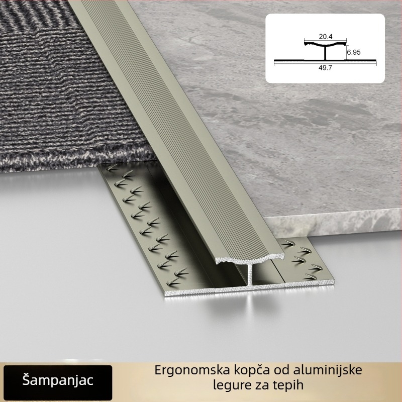 Aluminijski rubni trak za tepihe hotela, I-oblik završni profil za šavove i rubove kvadratnih tepiha