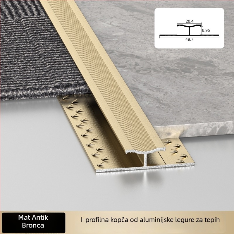Aluminijski rubni trak za tepihe hotela, I-oblik završni profil za šavove i rubove kvadratnih tepiha
