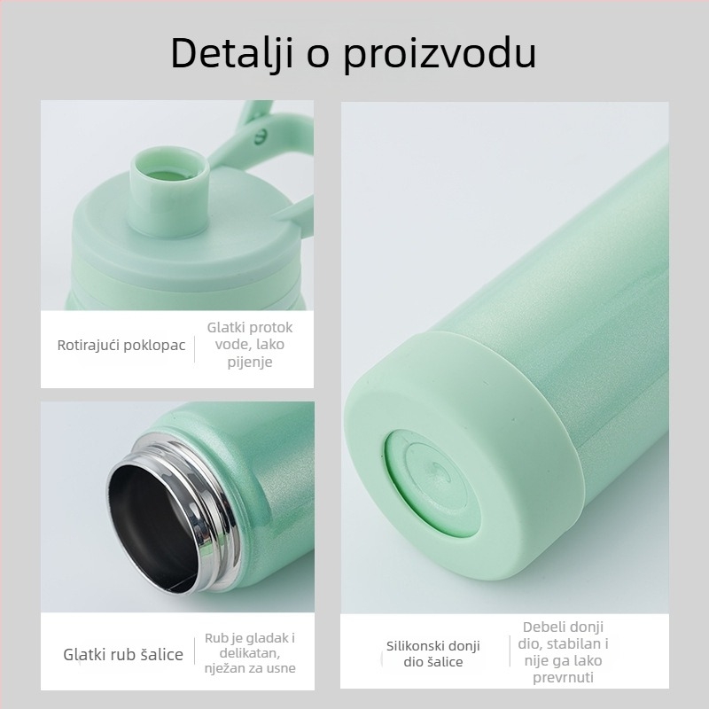 Šalica za putovanje u američkom stilu, velika kapacitet, s ručkom, od 304 nehrđajućeg čelika, vakuumska izolacija