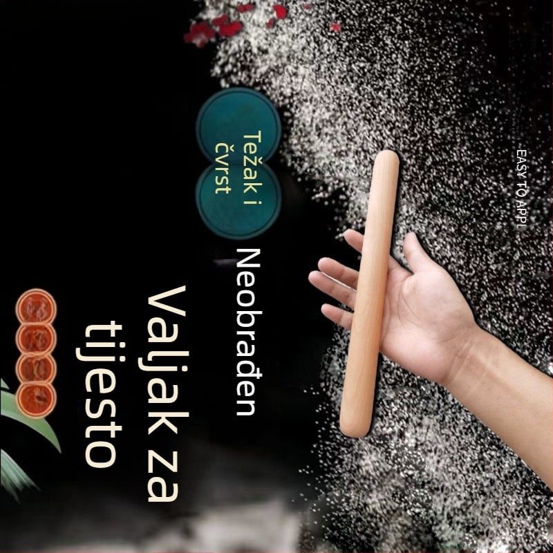 Drveni valjak za tijesto, masivno drvo, produžen i debeo, veliki valjak za rezance, kućna i komercijalna upotreba