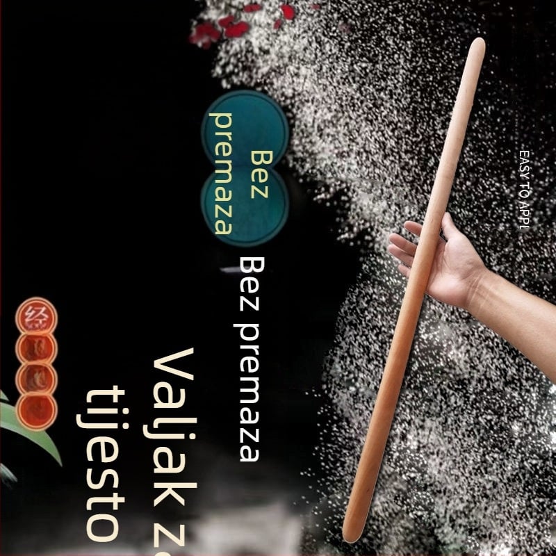 Drveni valjak za tijesto, masivno drvo, produžen i debeo, veliki valjak za rezance, kućna i komercijalna upotreba