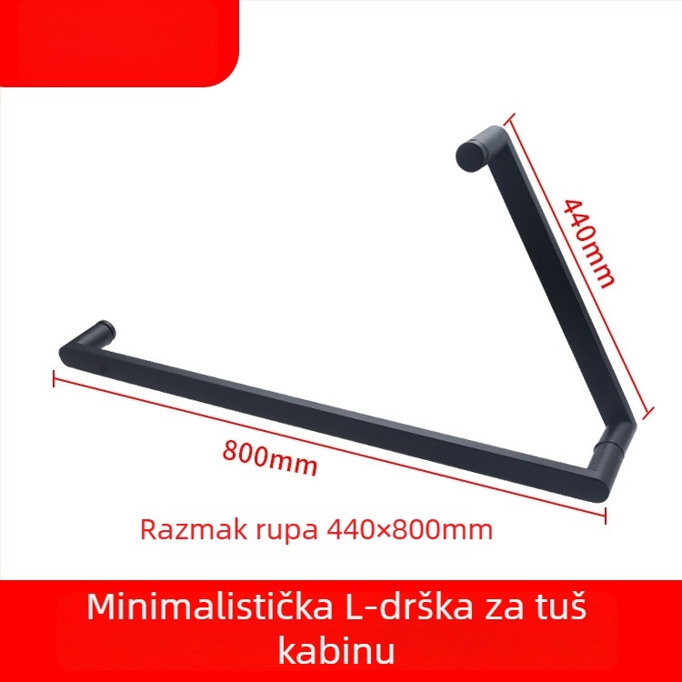 Vrlo uski minimalistički crni 304 nehrđajući čelik ručica za tuš, pregrada kupaonice, klizna vrata s drvenim panelom