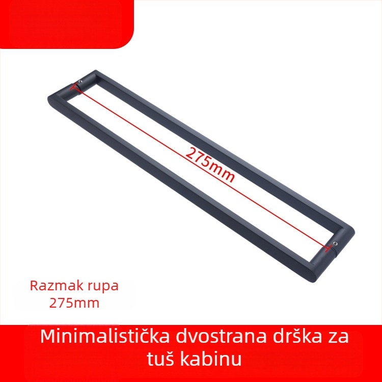 Vrlo uski minimalistički crni 304 nehrđajući čelik ručica za tuš, pregrada kupaonice, klizna vrata s drvenim panelom