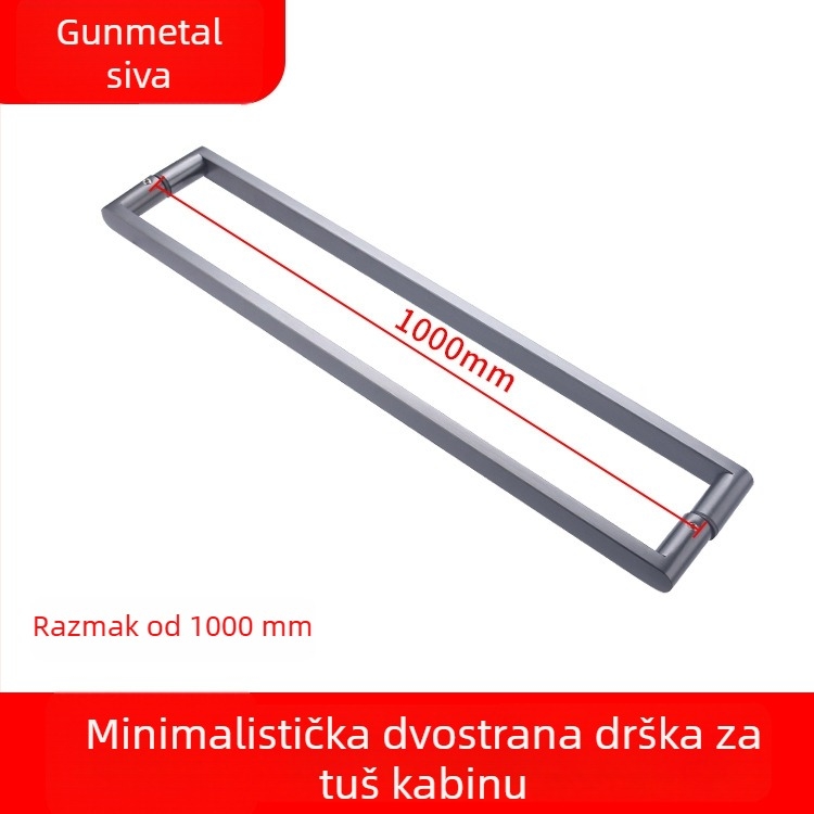 Vrlo uski minimalistički crni 304 nehrđajući čelik ručica za tuš, pregrada kupaonice, klizna vrata s drvenim panelom