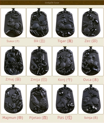 Obsidijan zodijak žad privjesak ogrlica, unisex, 12 znakova