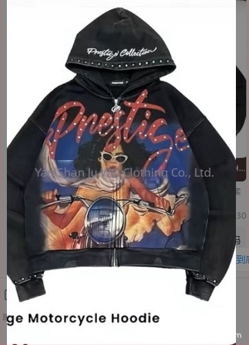 Hoodica s 3D otisom anđela, zip prednji zatvarač, široka silueta, muški streetwear