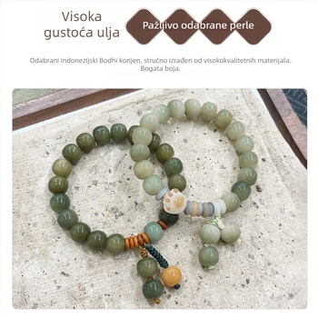 Narukvica Bodhi od mješavina Bodhi perli, mliječno zelena i mornarsko plava, novi kineski stil, ručno izrađeno, unisex