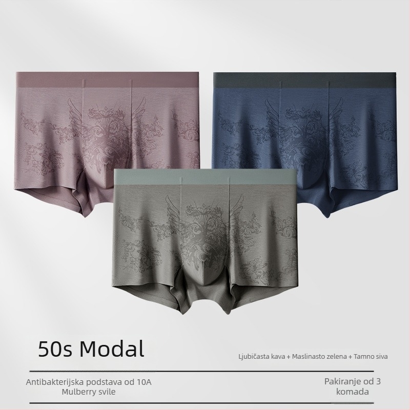 Modal muške bokserice s antibakterijskom krošnjom od Mulberry silk, bez šavova, udobne i prozračne, velike veličine