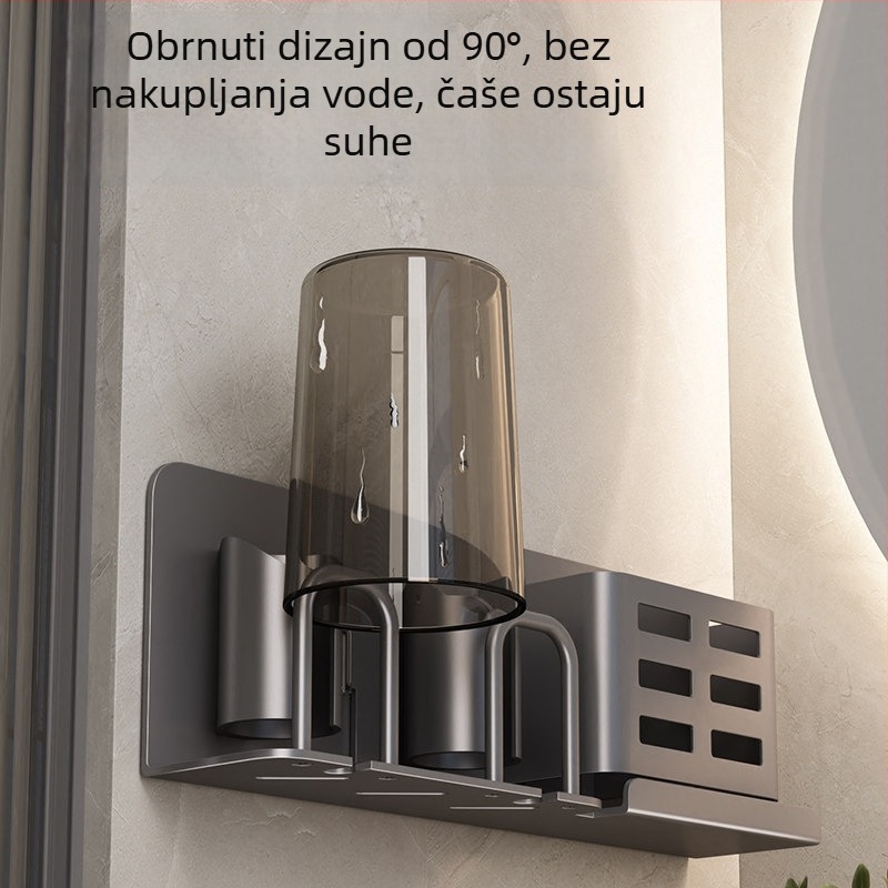 Zidni držač za električne četkice za zube, gunmetal siva, bez bušenja, organizator kupaonice